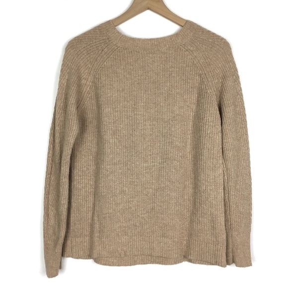LOFT Wool Blend Sweater Neutral Camel Minimalist Capsule Wardrobe Size Medium - Picture 7 of 10
